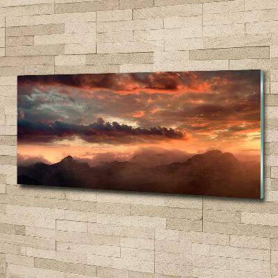 Cuadro decorativo de vidrio para salón horizontal Puesta de sol sobre las montañas