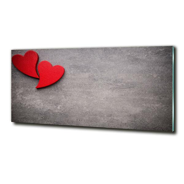 Cuadro decorativo de vidrio para salón horizontal Corazones rojos