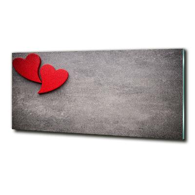 Cuadro decorativo de vidrio para salón horizontal Corazones rojos
