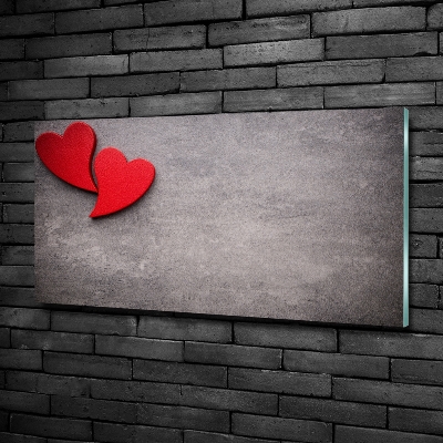 Cuadro decorativo de vidrio para salón horizontal Corazones rojos