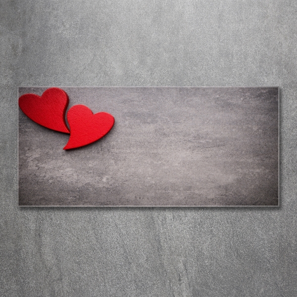 Cuadro decorativo de vidrio para salón horizontal Corazones rojos