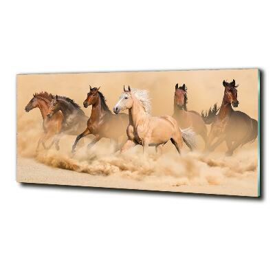 Cuadro decorativo de vidrio para salón horizontal Caballos del desierto