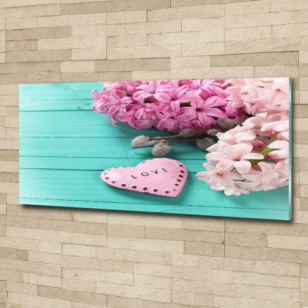 Cuadro decorativo de vidrio para salón horizontal Sin y corazón