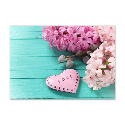 Cuadro decorativo de vidrio para salón horizontal Sin y corazón