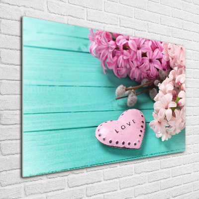 Cuadro decorativo de vidrio para salón horizontal Sin y corazón