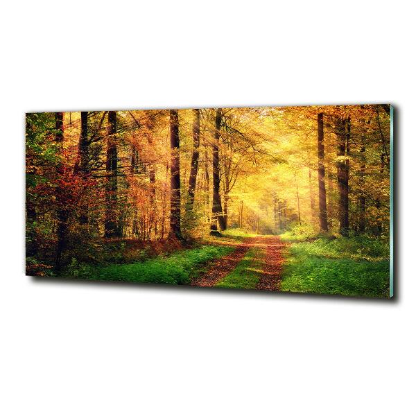 Cuadro decorativo de vidrio para salón horizontal Bosque en otoño