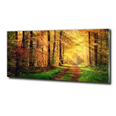 Cuadro decorativo de vidrio para salón horizontal Bosque en otoño