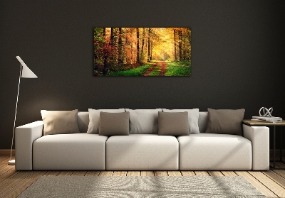 Cuadro decorativo de vidrio para salón horizontal Bosque en otoño