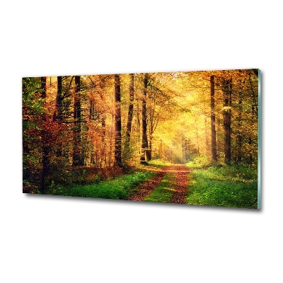 Cuadro decorativo de vidrio para salón horizontal Bosque en otoño