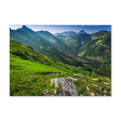 Foto en cristal de alta calidad con impresión uv horizontal Amanecer en las montañas