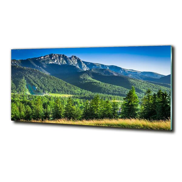 Cuadro decorativo de vidrio para salón horizontal Salto de esquí en los montes Tatra