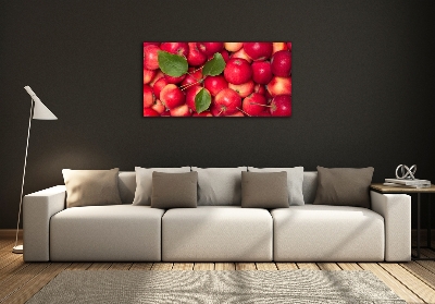 Cuadro decorativo de vidrio para salón horizontal manzanas rojas
