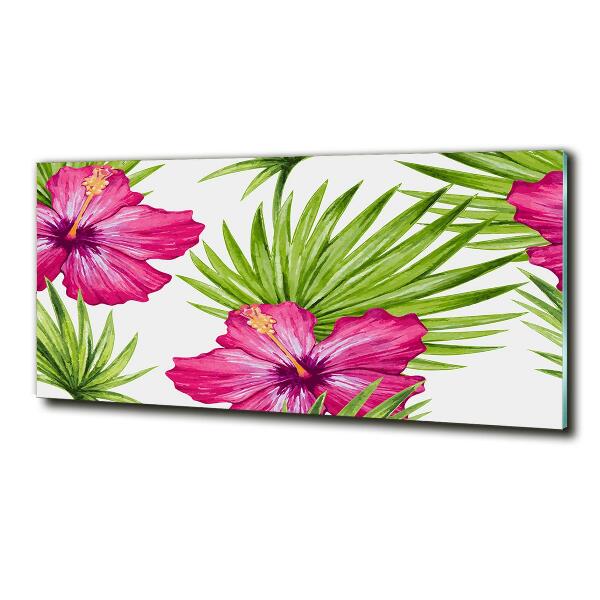 Cuadro decorativo de vidrio para salón horizontal flores hawaianas
