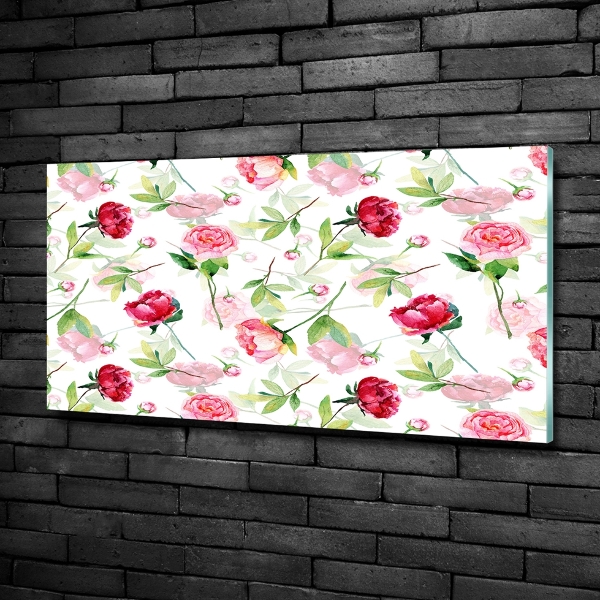 Impresión en cristal con acabado brillante horizontal Peonías rosas