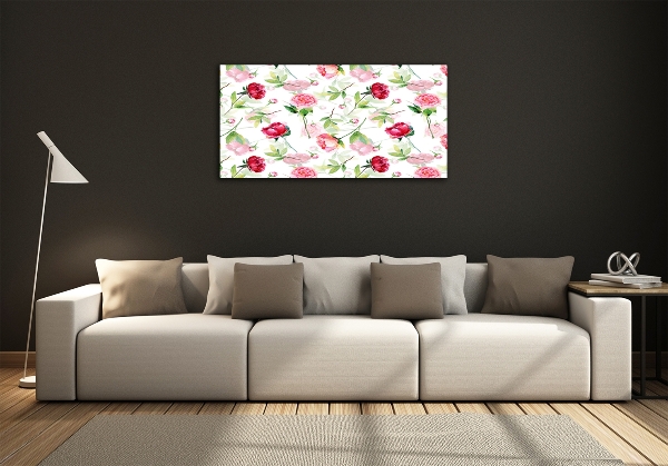 Impresión en cristal con acabado brillante horizontal Peonías rosas