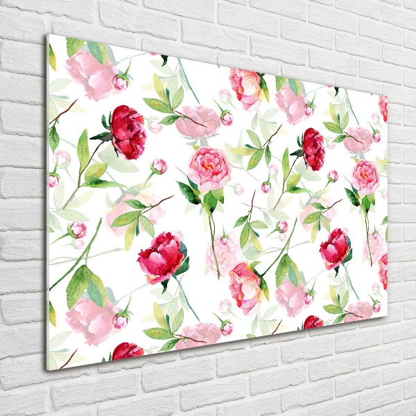 Impresión en cristal con acabado brillante horizontal Peonías rosas