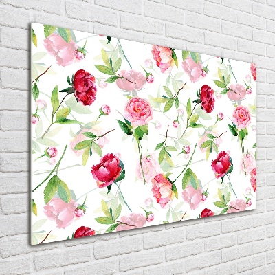 Impresión en cristal con acabado brillante horizontal Peonías rosas