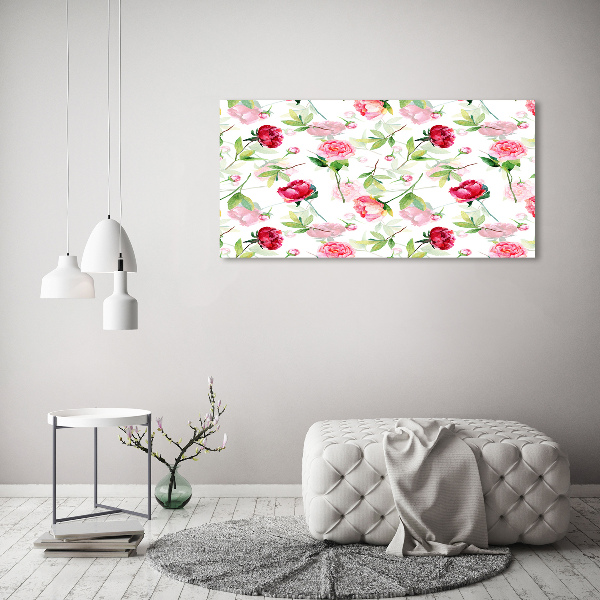 Impresión en cristal con acabado brillante horizontal Peonías rosas