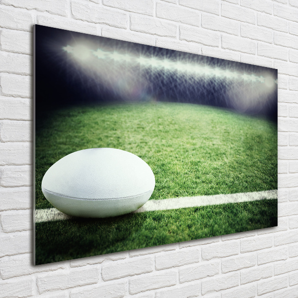 Cuadro decorativo de vidrio para salón horizontal pelota de rugby