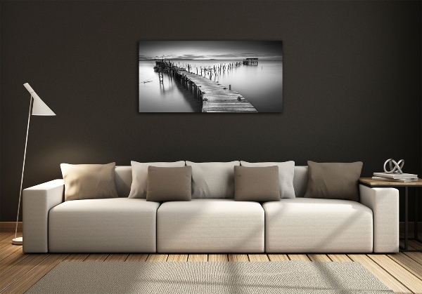 Cuadro de cristal templado moderno horizontal Muelle de madera