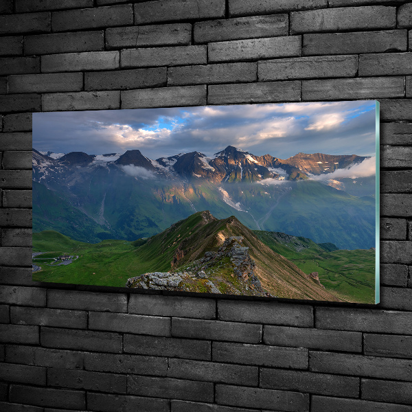 Cuadro decorativo de vidrio para salón horizontal picos de montaña