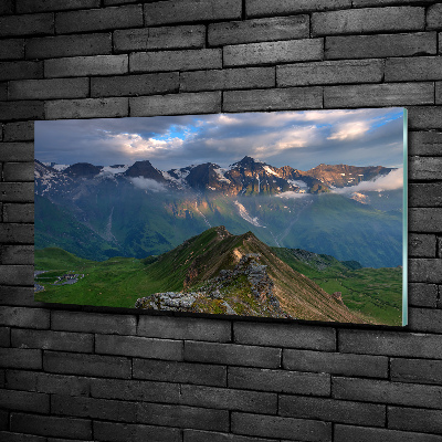 Cuadro decorativo de vidrio para salón horizontal picos de montaña