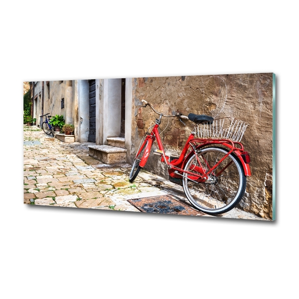 Cuadro decorativo de vidrio para salón horizontal Bicicleta roja