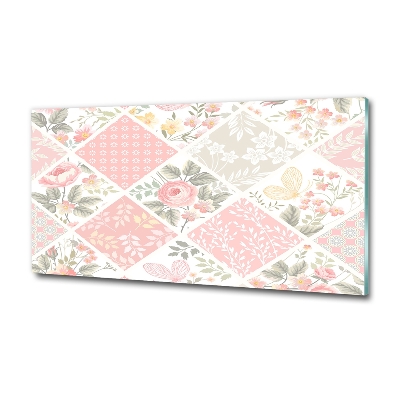 Impresión en cristal con acabado brillante horizontal Patrón de rosas y mariposas