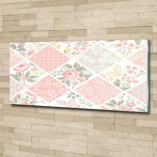 Impresión en cristal con acabado brillante horizontal Patrón de rosas y mariposas