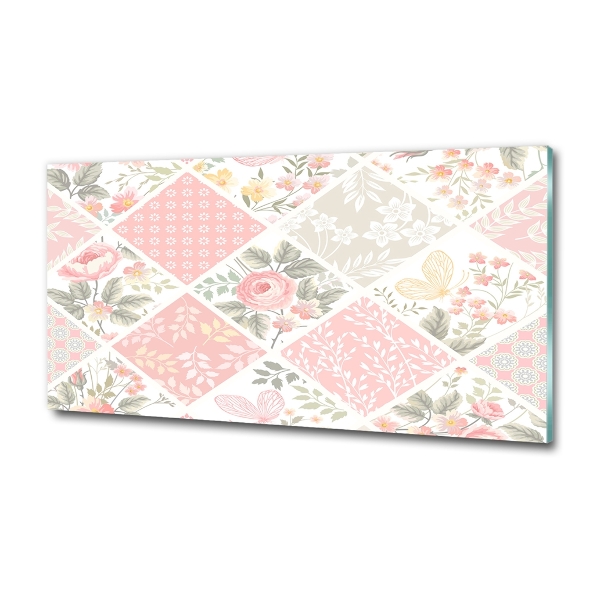 Impresión en cristal con acabado brillante horizontal Patrón de rosas y mariposas