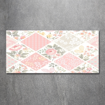 Impresión en cristal con acabado brillante horizontal Patrón de rosas y mariposas