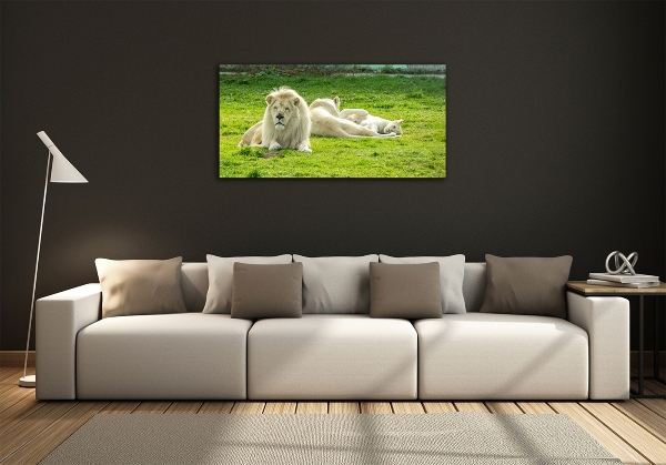 Foto en cristal de alta calidad con impresión uv horizontal Leones beige