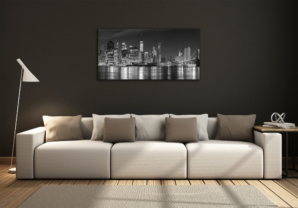 Cuadro de cristal templado moderno horizontal Manhattan de noche