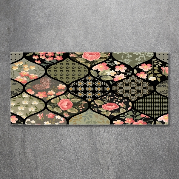 Cuadro de cristal templado moderno horizontal Patrón floral