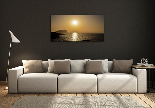 Cuadro decorativo de vidrio para salón horizontal Mar al atardecer