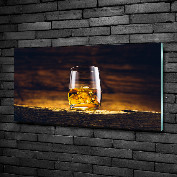 Cuadro decorativo de vidrio para salón horizontal Bourbon en un vaso