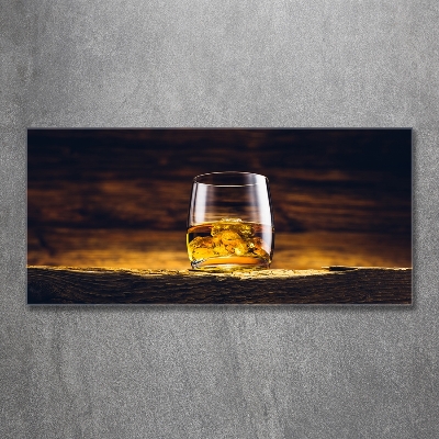 Cuadro decorativo de vidrio para salón horizontal Bourbon en un vaso