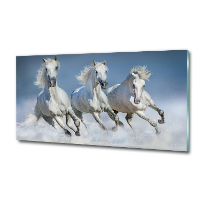 Cuadro decorativo de vidrio para salón horizontal Caballos al galope