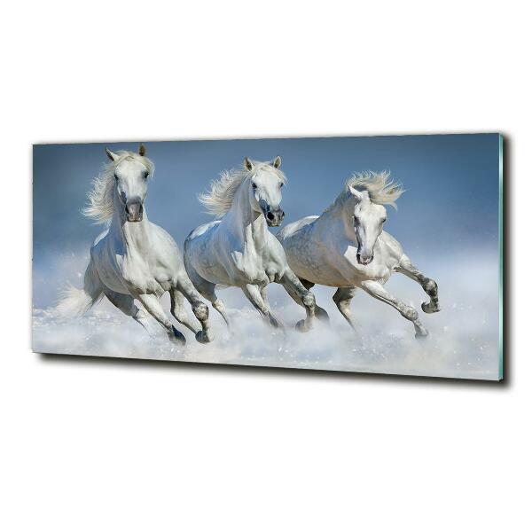 Cuadro decorativo de vidrio para salón horizontal Caballos al galope