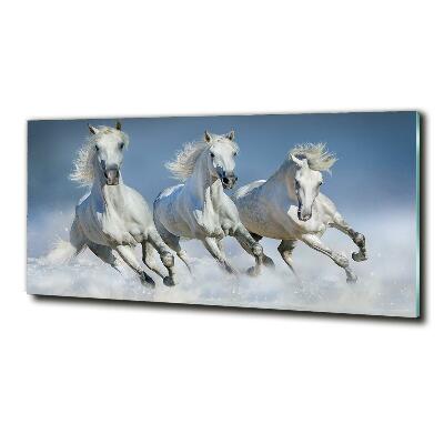 Cuadro decorativo de vidrio para salón horizontal Caballos al galope