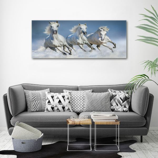 Cuadro decorativo de vidrio para salón horizontal Caballos al galope