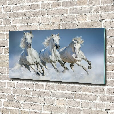 Cuadro decorativo de vidrio para salón horizontal Caballos al galope