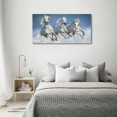 Cuadro decorativo de vidrio para salón horizontal Caballos al galope