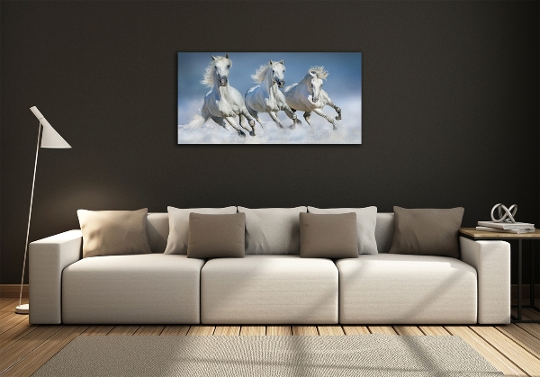 Cuadro decorativo de vidrio para salón horizontal Caballos al galope