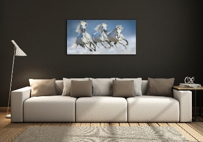 Cuadro decorativo de vidrio para salón horizontal Caballos al galope