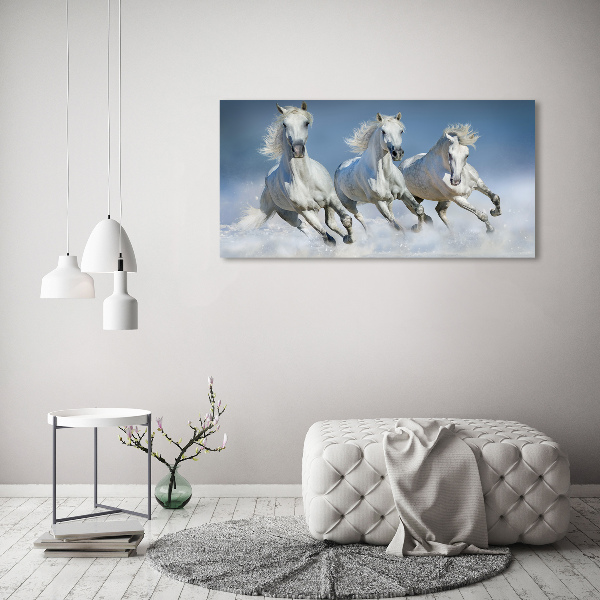 Cuadro decorativo de vidrio para salón horizontal Caballos al galope