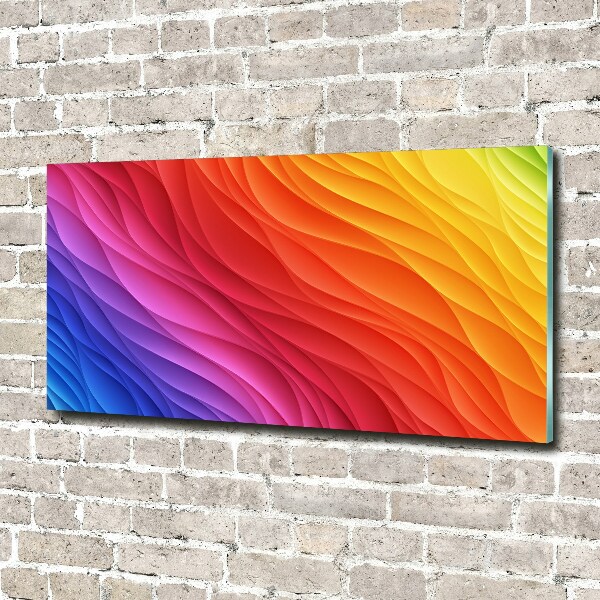 Cuadro decorativo de vidrio para salón horizontal Ondas de colores