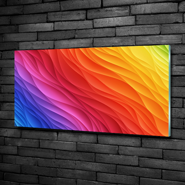 Cuadro decorativo de vidrio para salón horizontal Ondas de colores