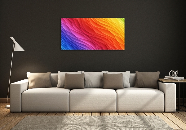Cuadro decorativo de vidrio para salón horizontal Ondas de colores