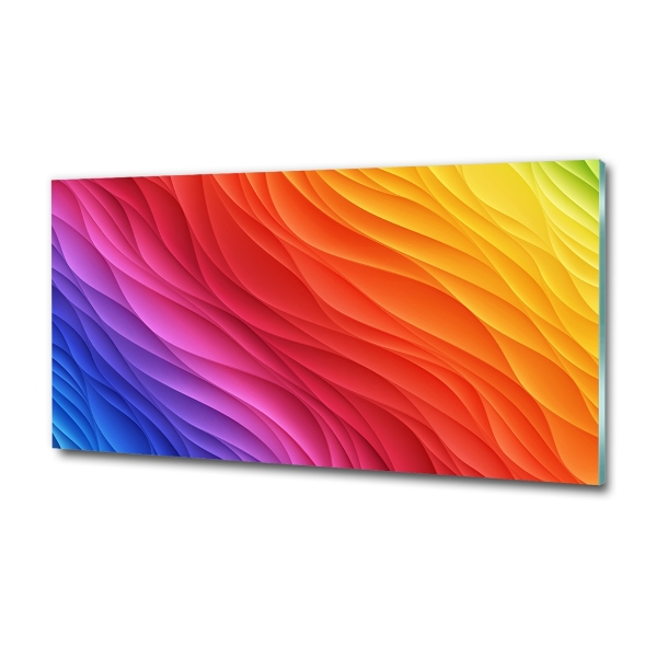 Cuadro decorativo de vidrio para salón horizontal Ondas de colores